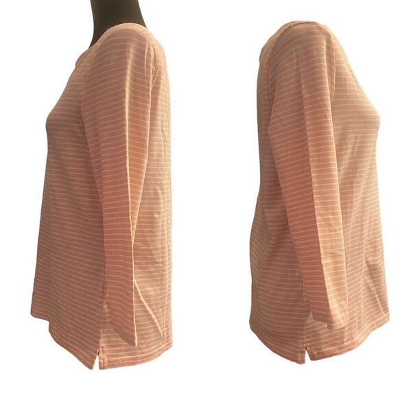 Talbots Effortless Stripe Square Neck Pink and White Top Size Medium - Picture 3 of 13